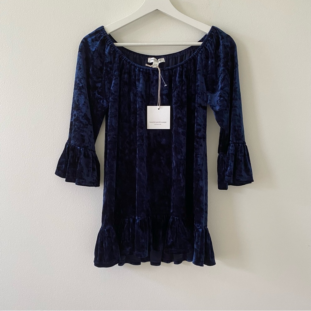 BeachLunchLounge Women’s Boat Neck Sapphire Velvet Top NEW